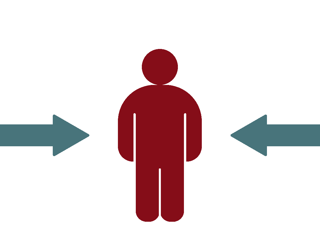 A person squeezed between two arrows, showing rising costs pressing in from both sides